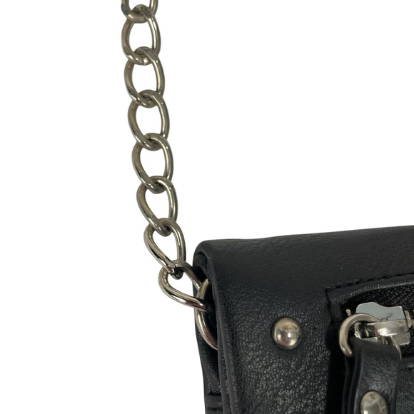 Flap Over Faux Leather Black Crossbody Small Bag Purse - Picture 5 of 10